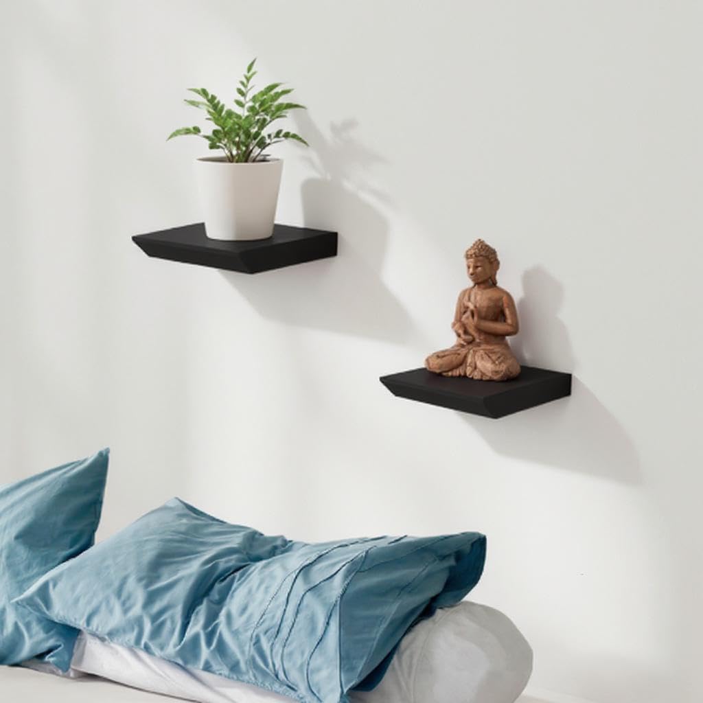 Triformia Pack of 3 Small Floating Shelves - 3D Printed, Eco Friendly Wall Shelves with Built-In Spirit Level, Fixings Included, Slide and Click Mechanism, Made in the UK