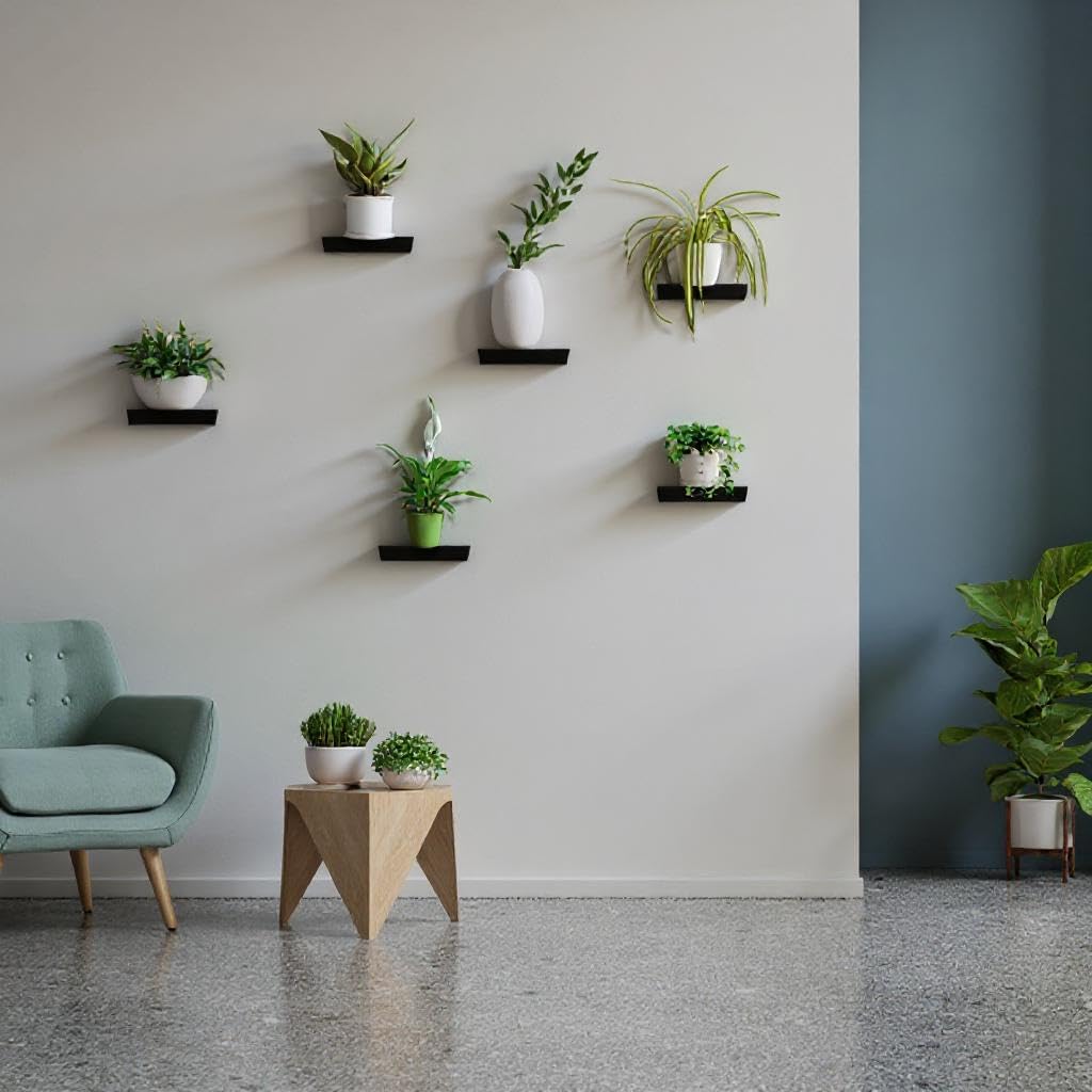 Triformia Pack of 3 Small Floating Shelves - 3D Printed, Eco Friendly Wall Shelves with Built-In Spirit Level, Fixings Included, Slide and Click Mechanism, Made in the UK