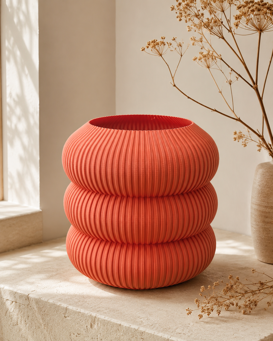 Vase 002 | Sculptural Ribbed Statement Vase | 3D Printed in the UK