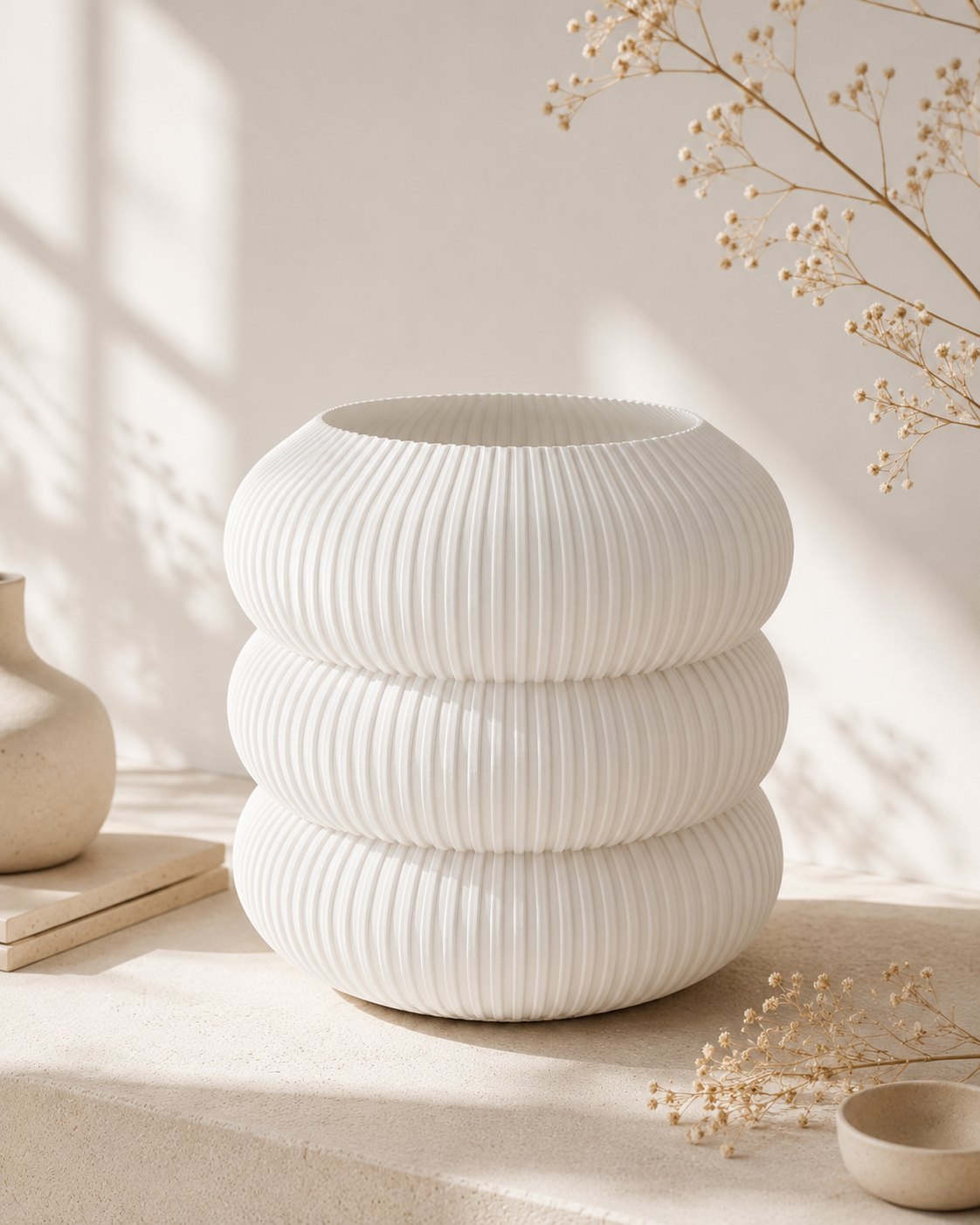 Vase 002 | Sculptural Ribbed Statement Vase | 3D Printed in the UK