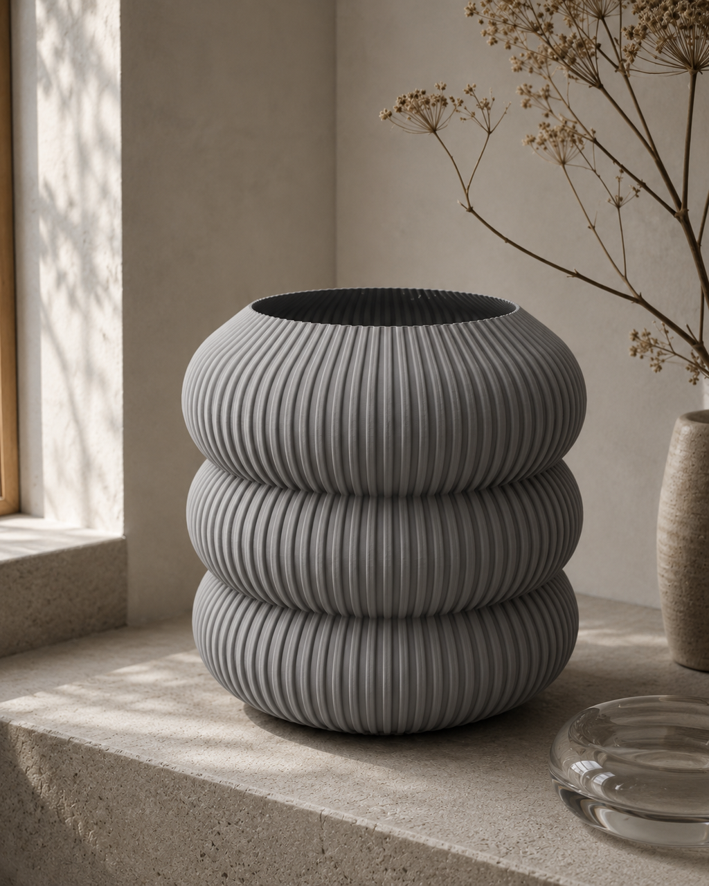 Vase 002 | Sculptural Ribbed Statement Vase | 3D Printed in the UK