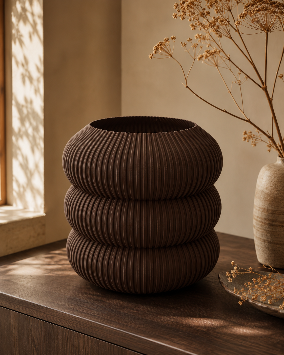 Vase 002 | Sculptural Ribbed Statement Vase | 3D Printed in the UK