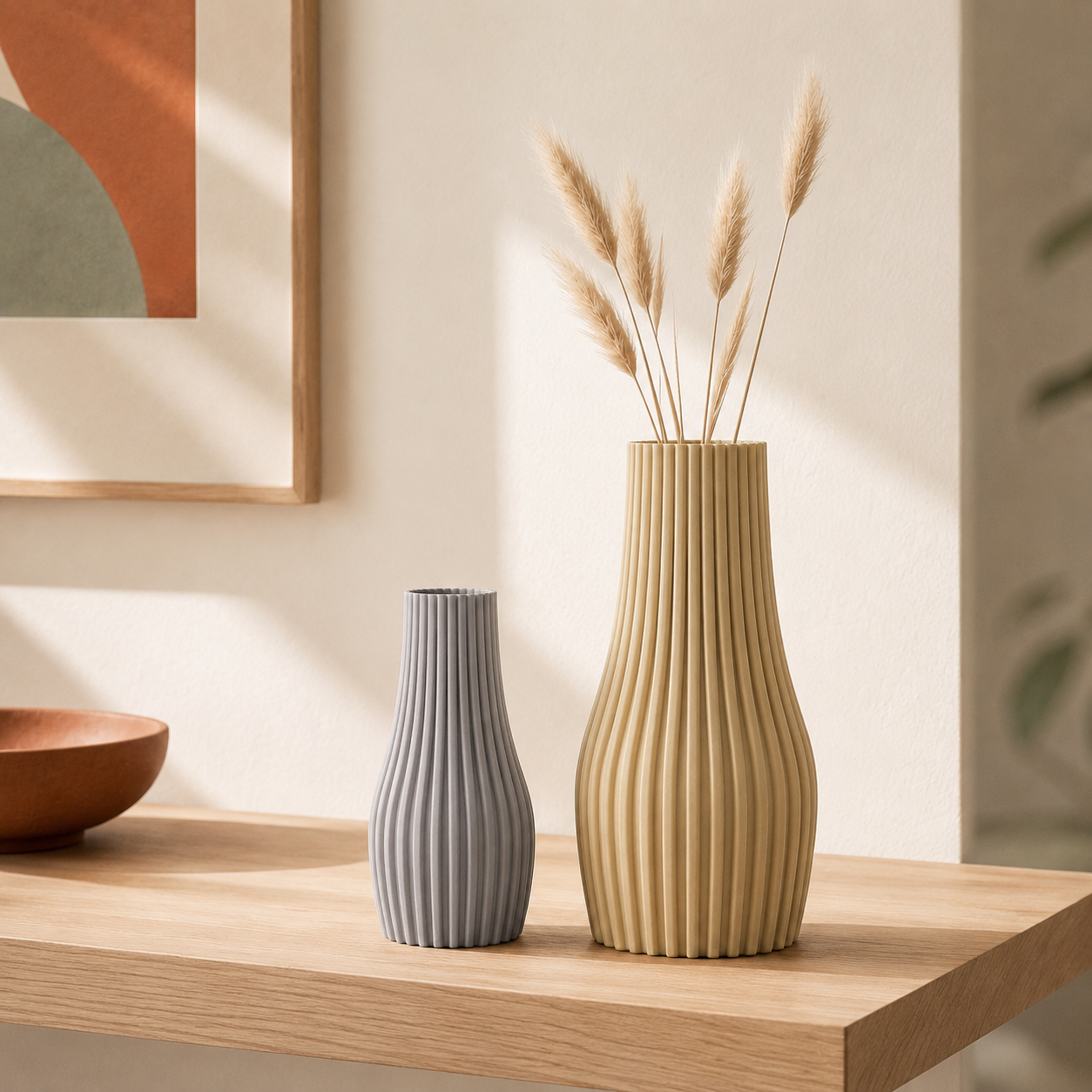 Flower Vase 3D Printed | Ribbed Fluted Bottle Jar | Triformia UK Made