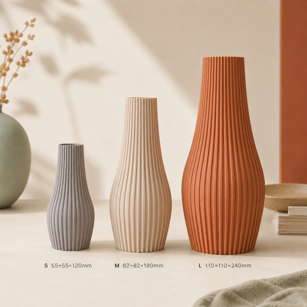Flower Vase 3D Printed | Ribbed Fluted Bottle Jar | Triformia UK Made