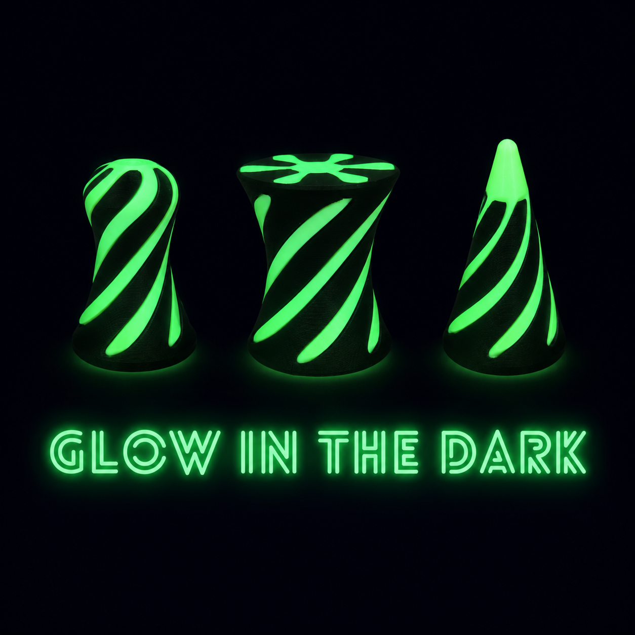 3D printed spiral cone sensory desk toy in glow green