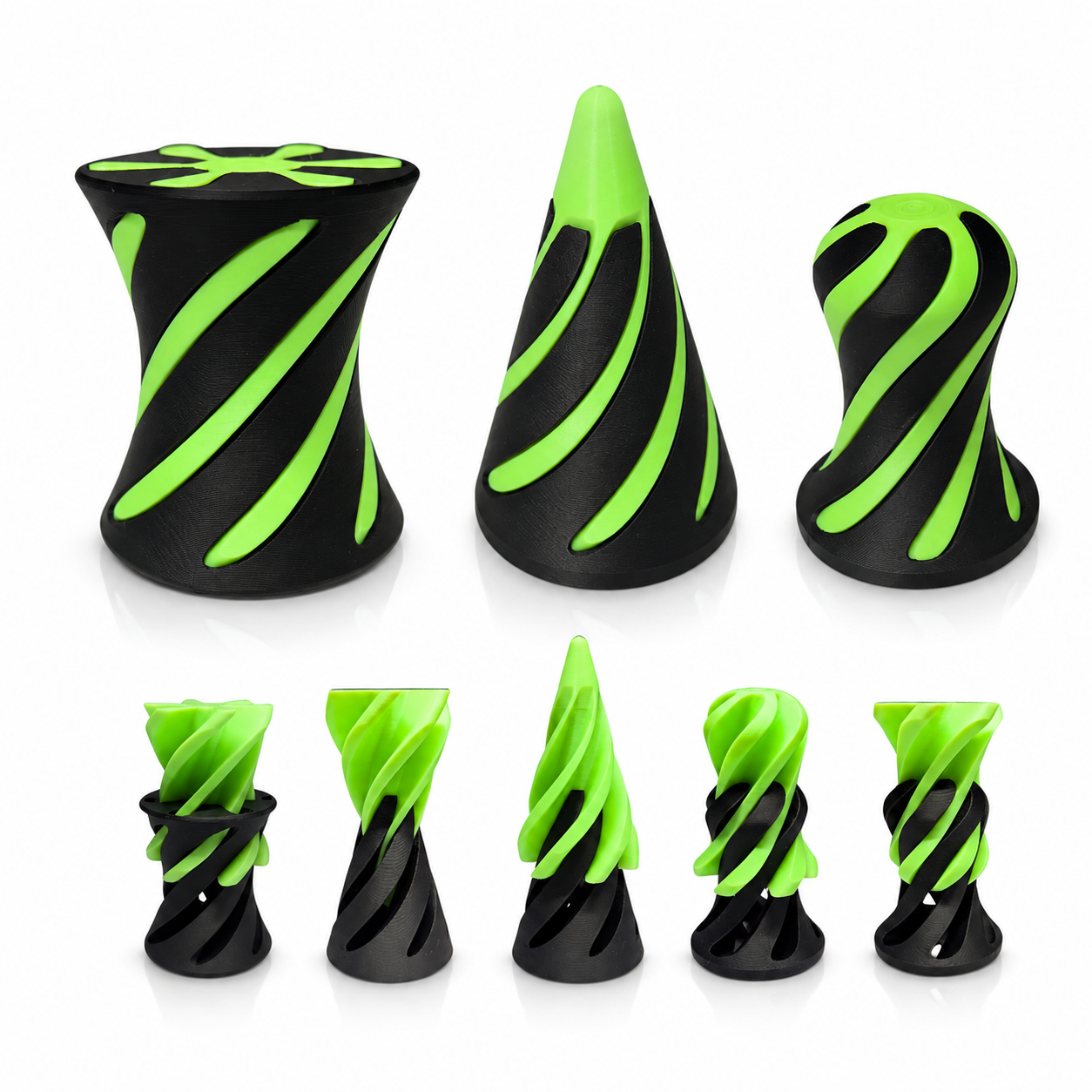 Range of glow-in-the-dark impossible spiral cone fidget toys