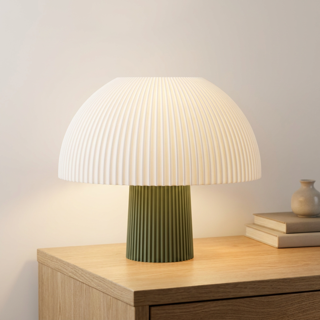 Mushroom lamp - Dark Green (sage) matte base with white ribbed shade