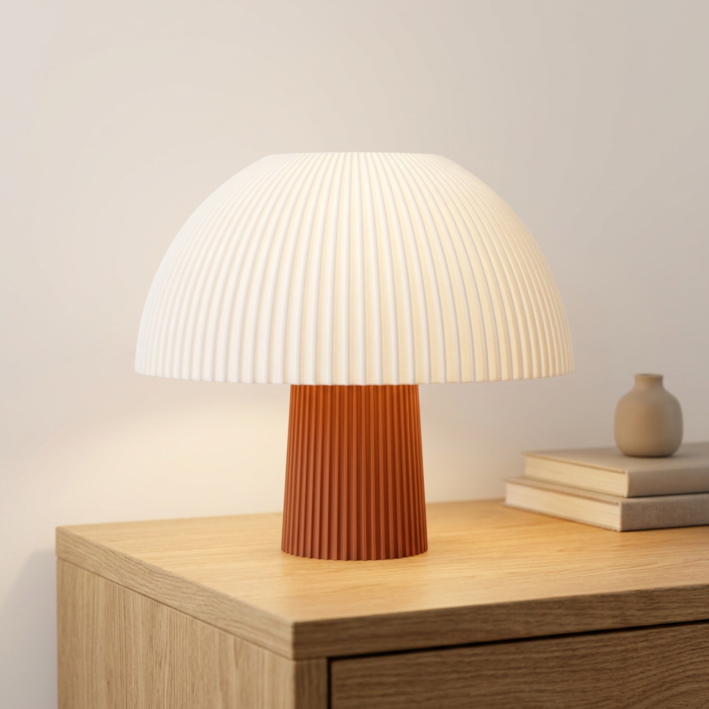 Mushroom lamp - Terracotta matte base with white ribbed shade