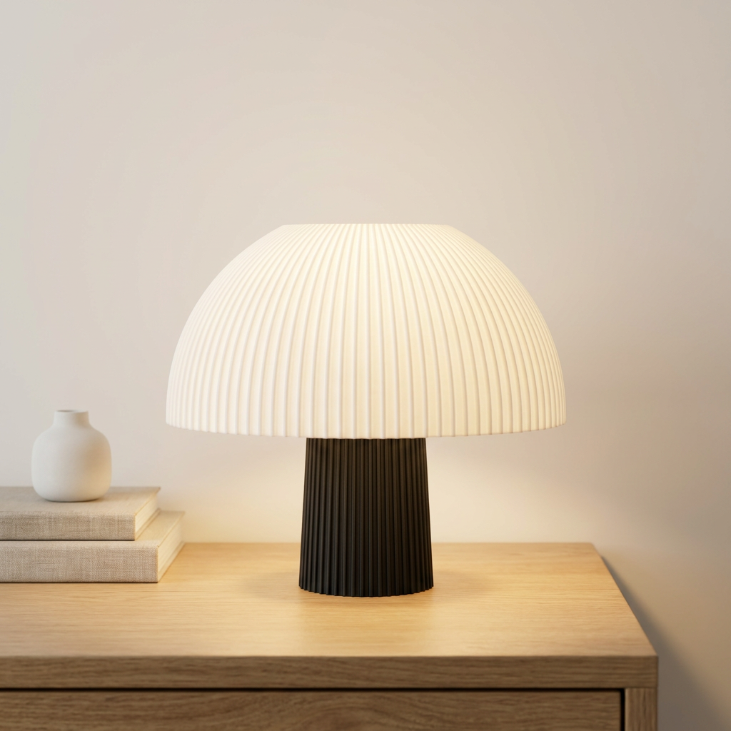 Mushroom lamp - Charcoal matte base with white ribbed shade