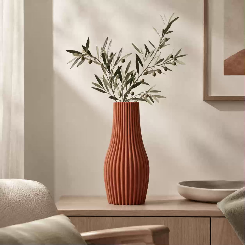Flower Vase 3D Printed | Ribbed Fluted Bottle Jar | Triformia UK Made