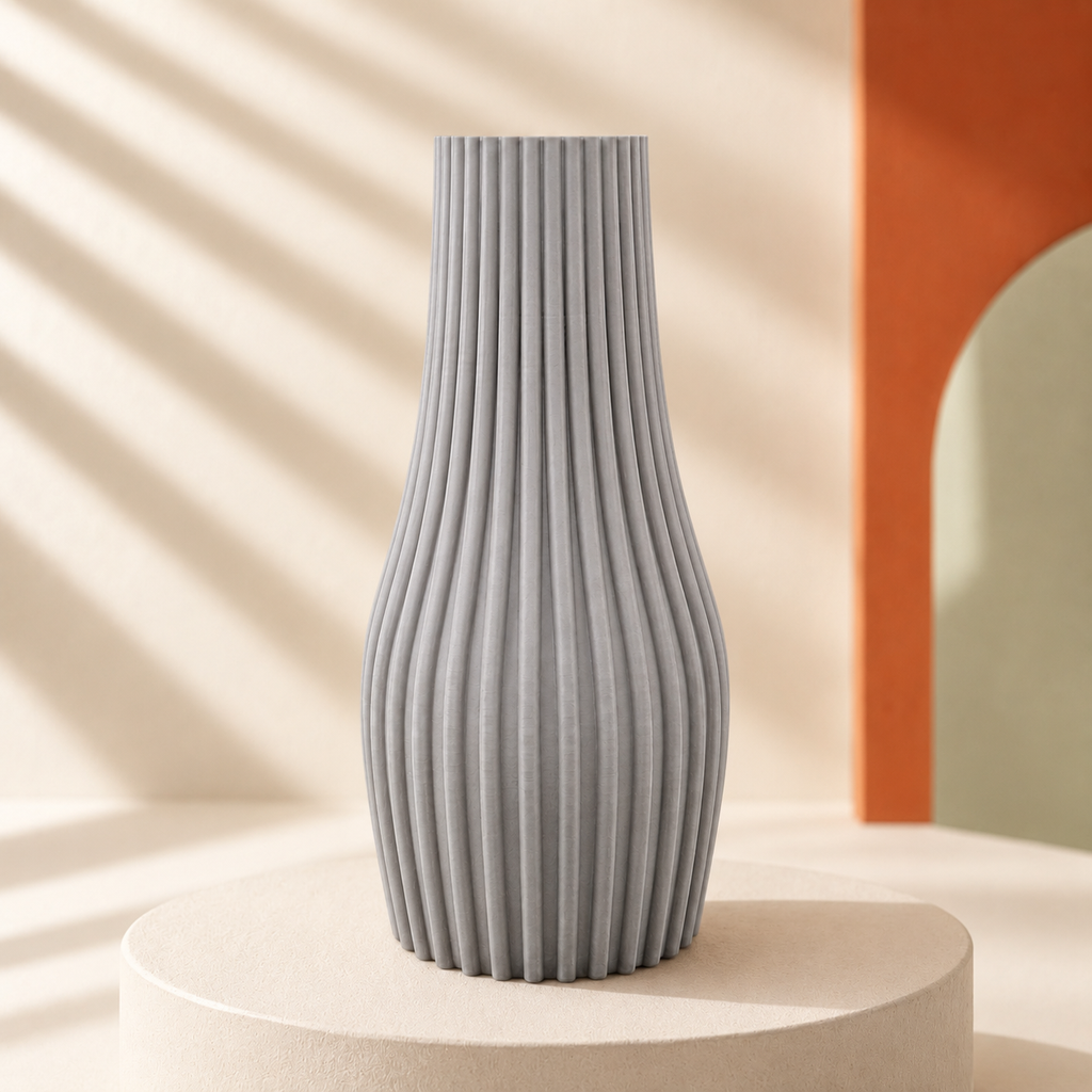 Flower Vase 3D Printed | Ribbed Fluted Bottle Jar | Triformia UK Made