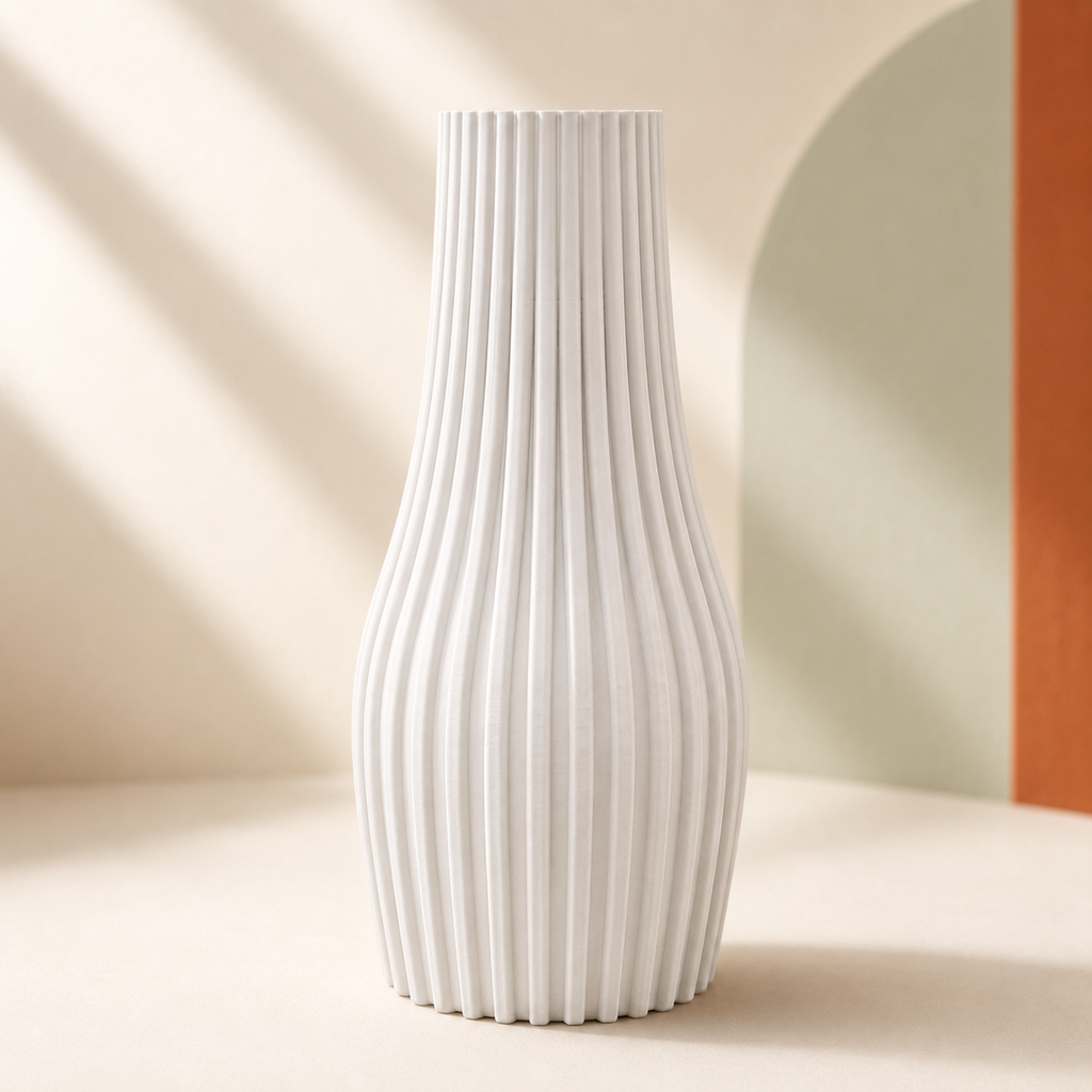 Flower Vase 3D Printed | Ribbed Fluted Bottle Jar | Triformia UK Made